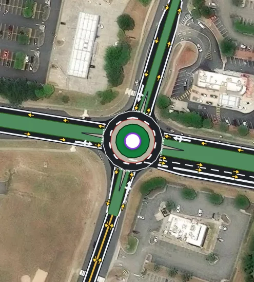 AI Build output: a multi-lane roundabout with splitter islands